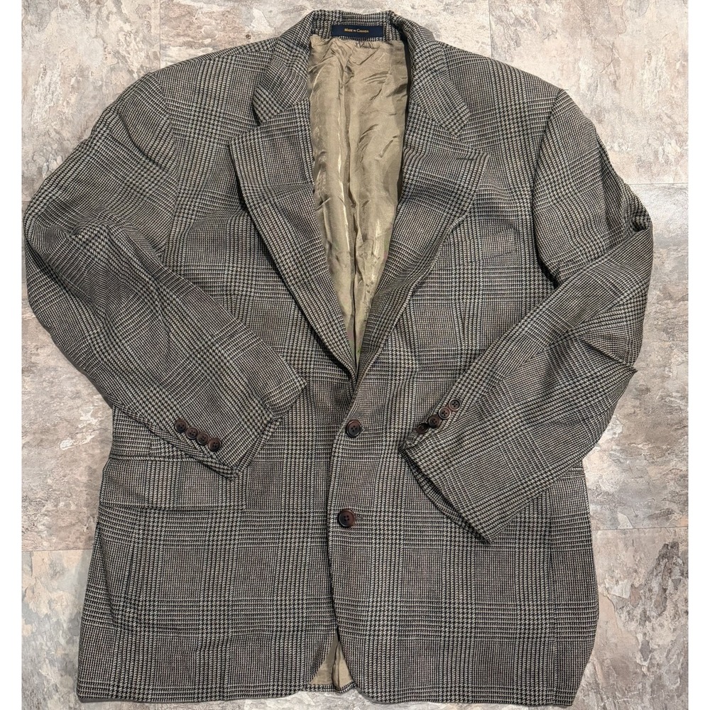 Ralph Lauren Chaps Houndstooth Plaid Blazer Brown Suit Jacket Mens 42R Vintage
